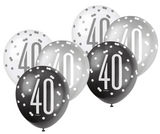 Age 40 Black Silver White Glitz Birthday Latex Balloons