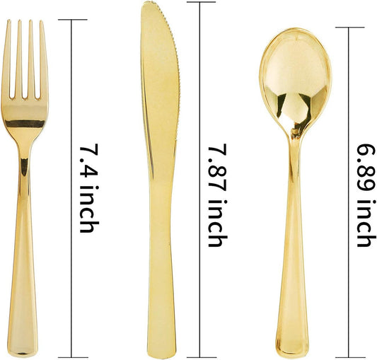 Plain Gold Plastic Cutlery Gold Forks Gold Knives Gold Spoons