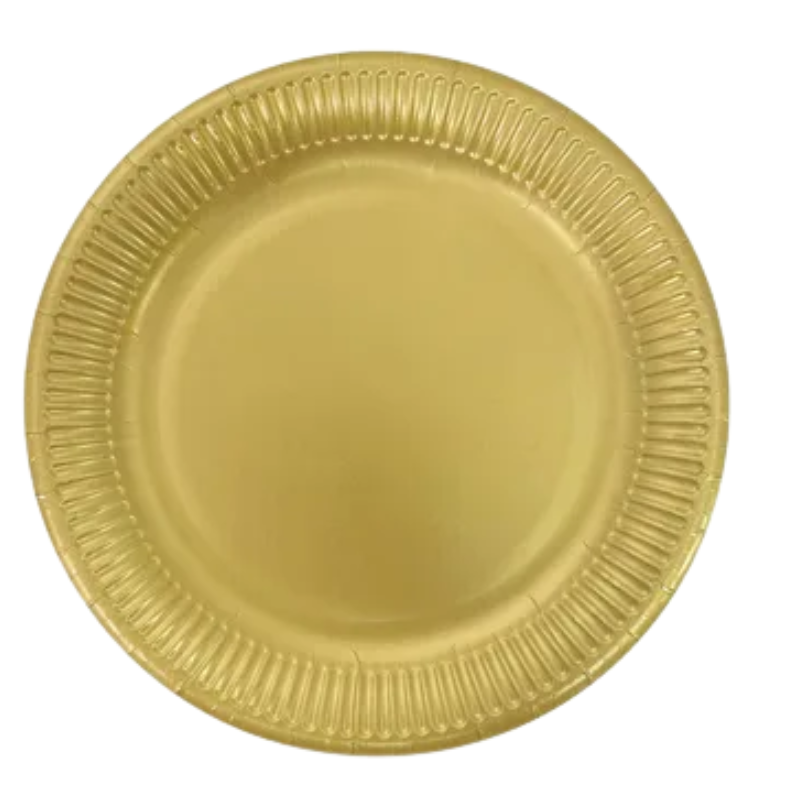 9 Inch Metallic Gold Paper Plates - 8 Count Party Tableware