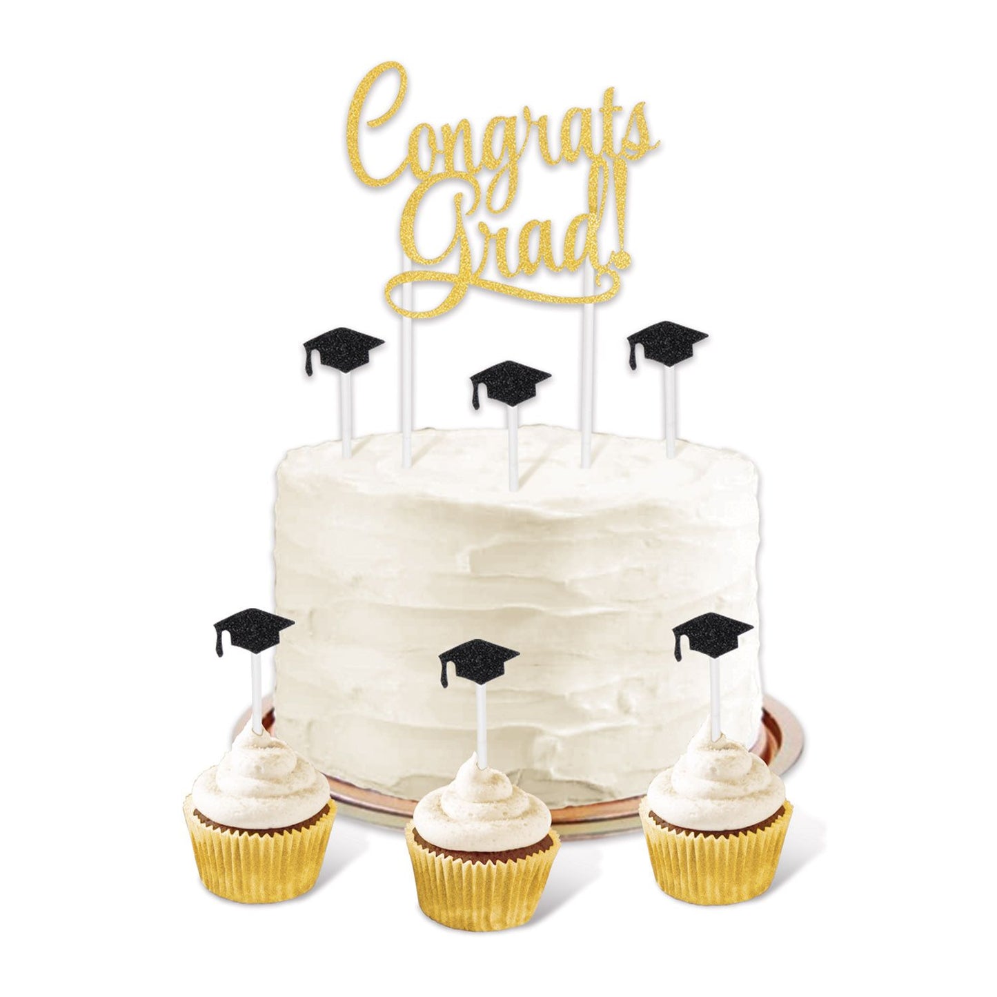 Grad Cap Cake & Cupcake Topper Set 7-Piece