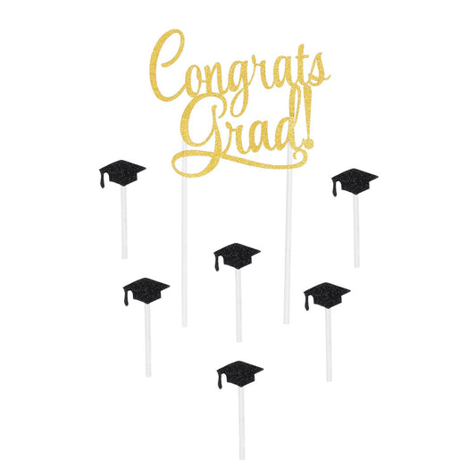 Grad Cap Cake & Cupcake Topper Set 7-Piece
