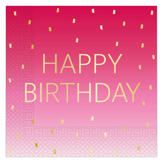 Pink & Gold Happy Birthday Luncheon Napkins - 20 Pack