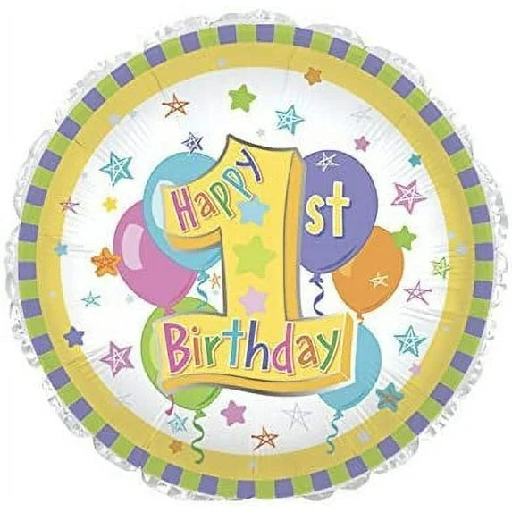 Happy 1st Birthday Yellow Stars 18" Foil Balloon