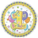 Happy 1st Birthday Yellow Stars 18" Foil Balloon