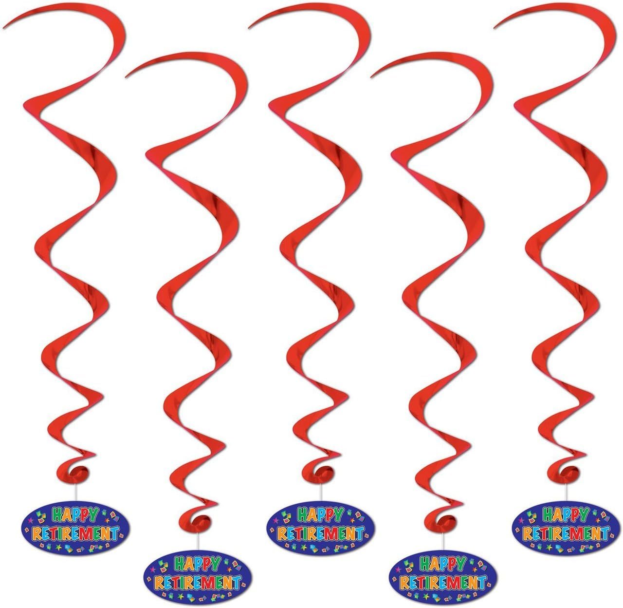 Happy Retirement Whirls Metallic Spiral Party Decorations 5/PK
