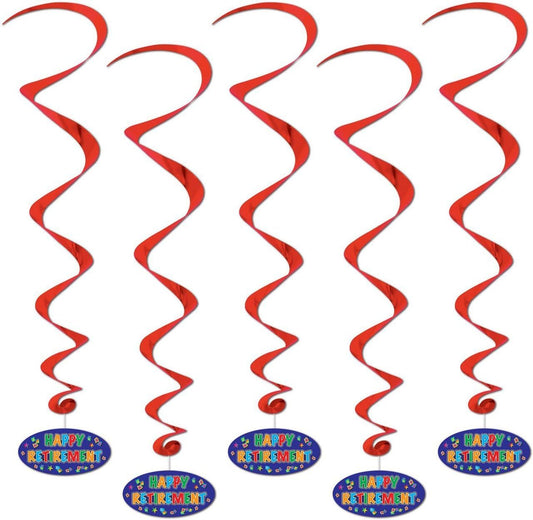 Happy Retirement Whirls Metallic Spiral Party Decorations 5/PK