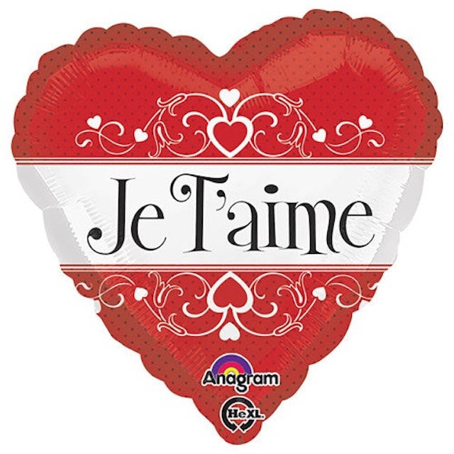 Je T'aime 18" Heart Shape Red White Foil Balloon