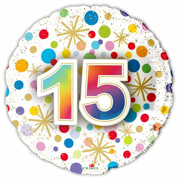 15th Happy Birthday Confetti Print Foil Balloon