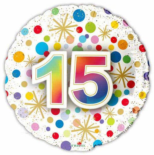 15th Happy Birthday Confetti Print Foil Balloon