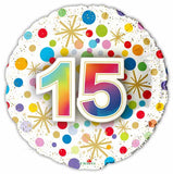15th Happy Birthday Confetti Print Foil Balloon