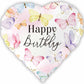 Happy Birthday Butterflies Heart Shaped Foil Balloon