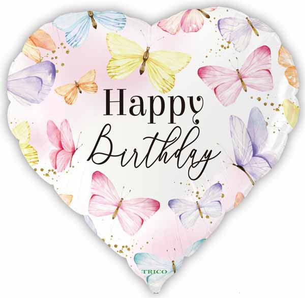 Happy Birthday Butterflies Heart Shaped Foil Balloon