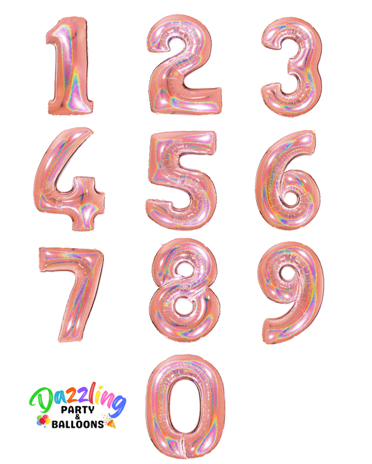 40" Number Rose Gold Glitter Holographic Balloon