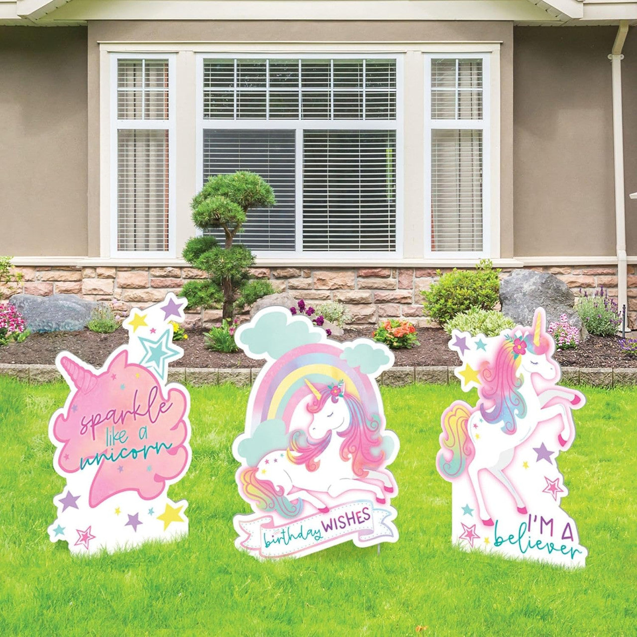 Enchanted Unicorn Birthday Party Yard Signs - 24.8" x 15.8" 3/CT