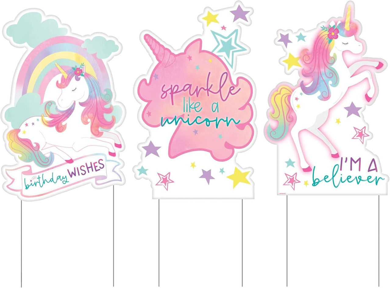 Enchanted Unicorn Birthday Party Yard Signs - 24.8" x 15.8" 3/CT