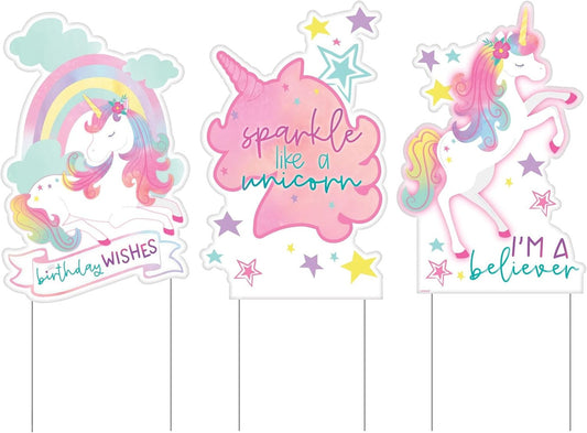 Enchanted Unicorn Birthday Party Yard Signs - 24.8" x 15.8" 3/CT