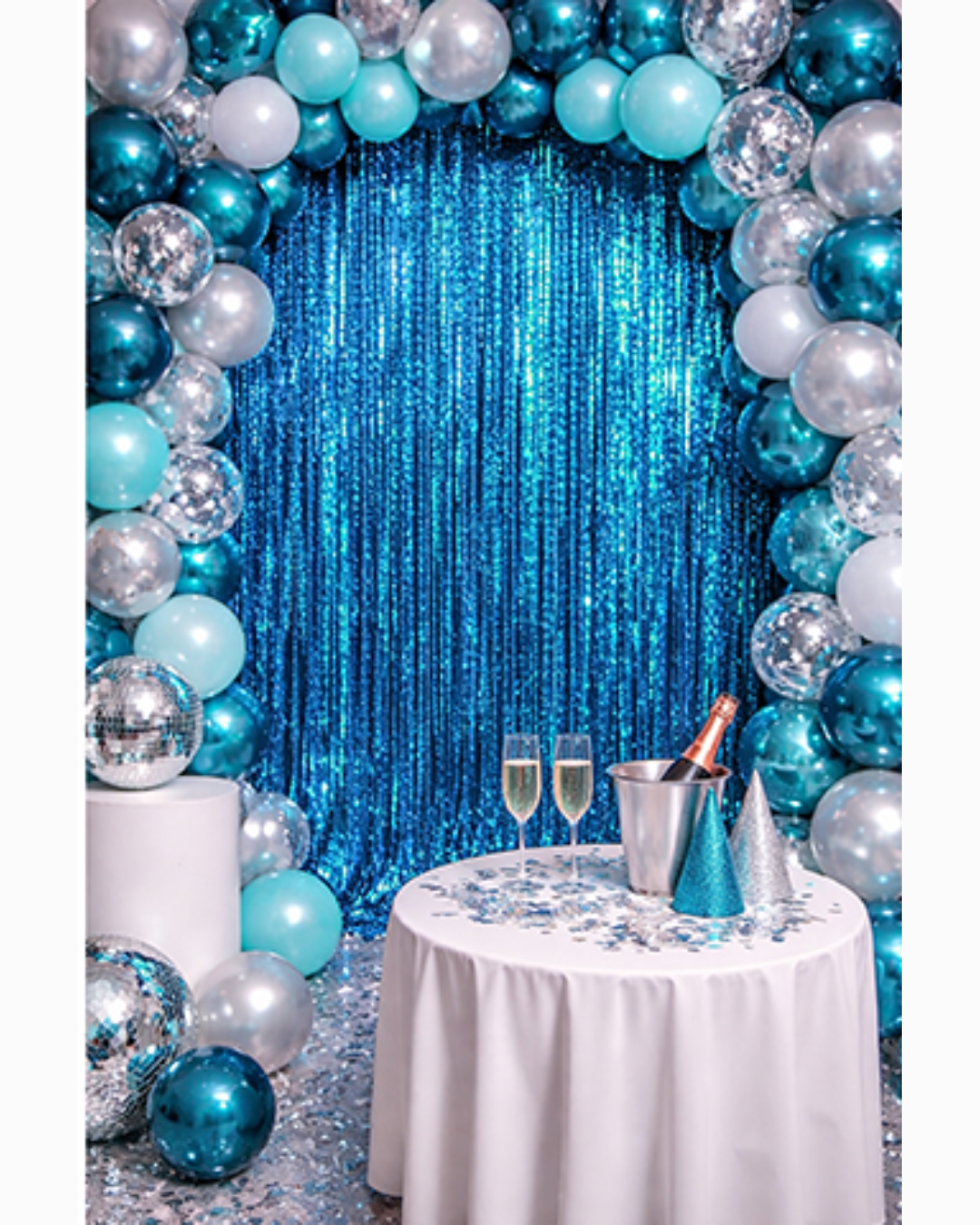 Teal Metallic Foil Fringe Curtain 8ft