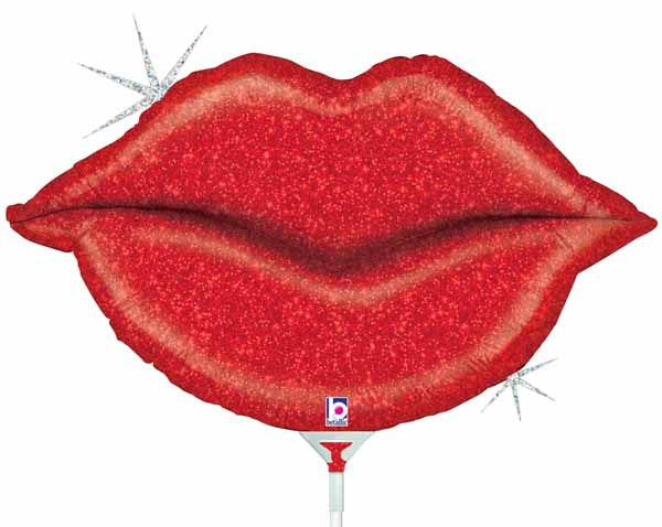 Red Glitter Kissing Lips Mini Air Filled Foil Balloon