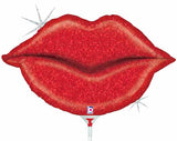 Red Glitter Kissing Lips Mini Air Filled Foil Balloon