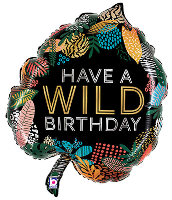 24" Have A Wild Birthday Jungle Tropical Leaf Supershape Foil Balloon