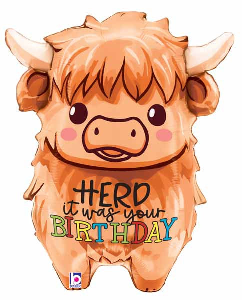 cute highland cow jumbo birthday balloon