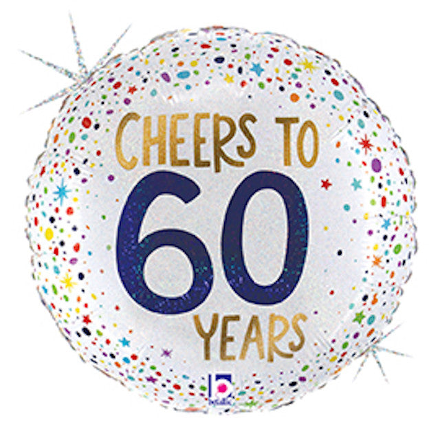 18" Cheers To 60 Years Round Glitter Holographic Foil Balloon