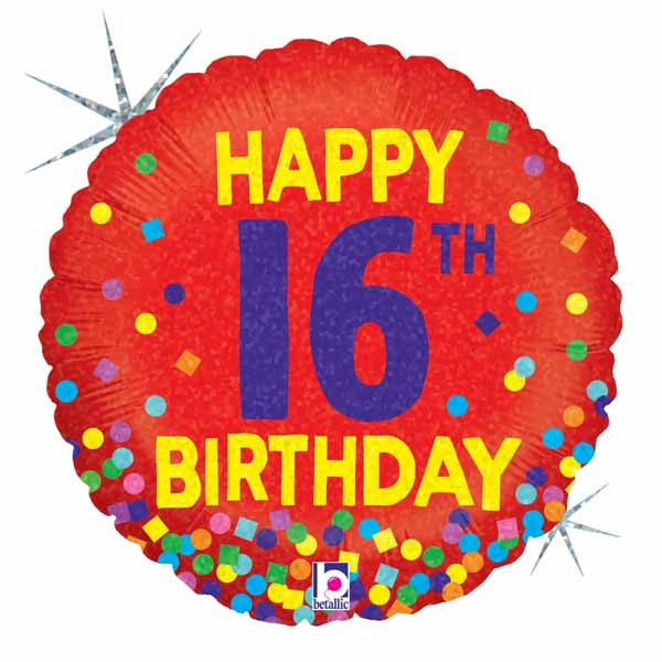 Betallic 18" Round Happy 16th Birthday Red Foil Balloon Party Decor