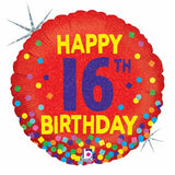 Betallic 18" Round Happy 16th Birthday Red Foil Balloon Party Decor