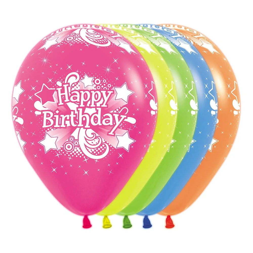Happy Birthday 11" Neon Splash Latex Balloon 1/CT