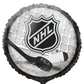 NHL logo balloon with hockey puck and stick on a white background