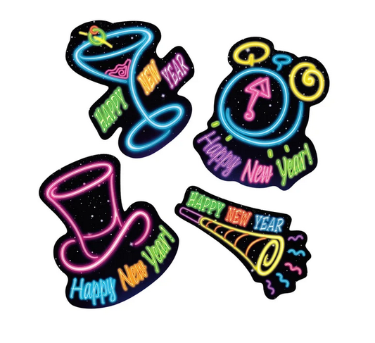 Happy New Year 12" Neon Cutouts 4/PCS
