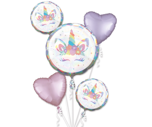 Unicorn Holographic Foil Balloon Bouquet 5 Pack