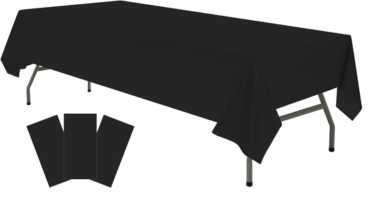 Pack of 3 Black Solid Rectangular Plastic Table Cover 54" x 108"