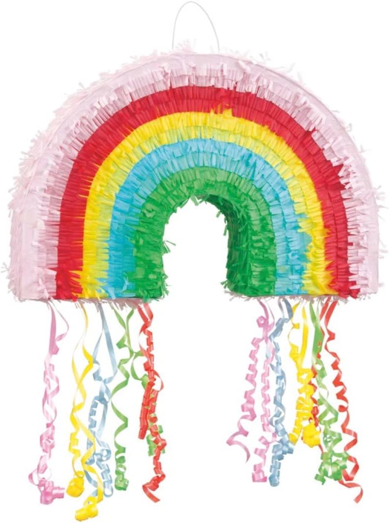 Rainbow Shaped Drum Pinata with Colorful Swirls