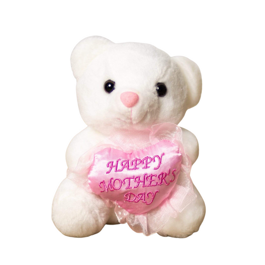 White 6" Happy Mother's Day Pink Heart Bear Soft Plush Bear Stuffed Animal