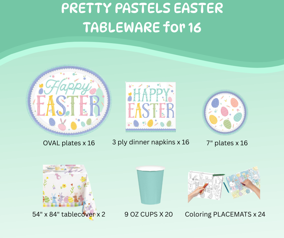 Pretty Pastels Easter Tableware Set for 16 Guests