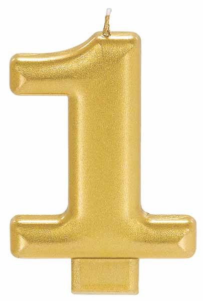 Gold Metallic Numeral Birthday Party Cake Candle #1 Number one