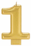 Gold Metallic Numeral Birthday Party Cake Candle #1 Number one