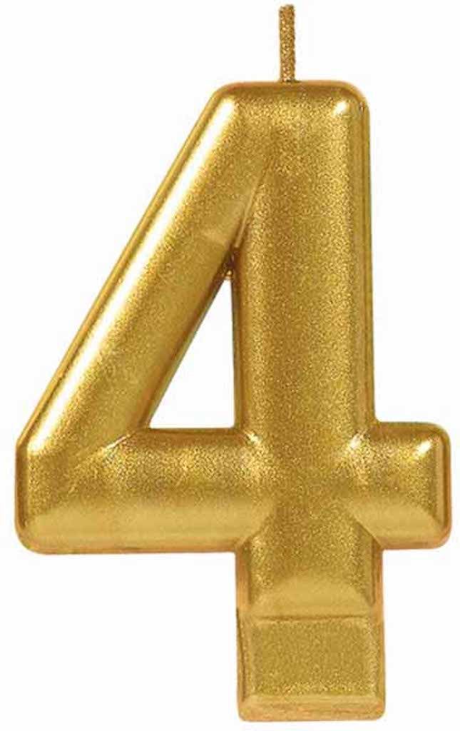 Gold Metallic Numeral Birthday Party Cake Candle #4 Number Four