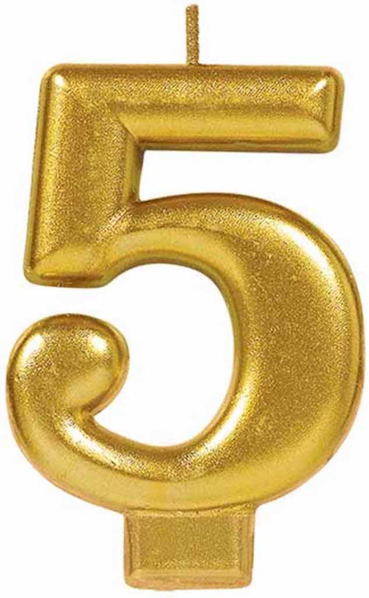 Gold Metallic Numeral Birthday Party Cake Candle #5 Number Five