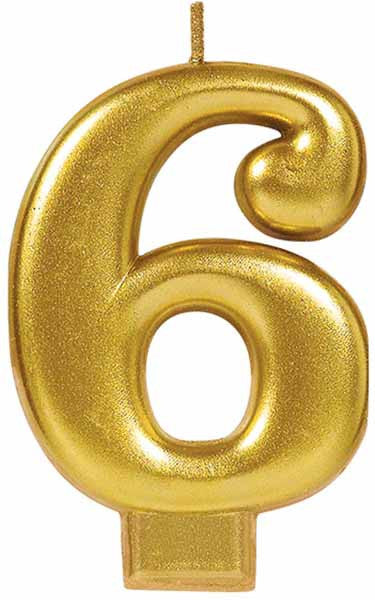 Gold Metallic Numeral Birthday Party Cake Candle #6 Number six