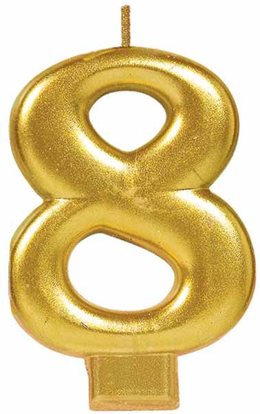 Gold Metallic Numeral Birthday Party Cake Candle #8 Number eight