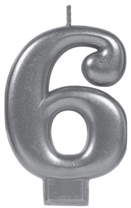 Silver Metallic Numeral Birthday Party Cake Candle #6 Number Six