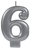Silver Metallic Numeral Birthday Party Cake Candle #6 Number Six