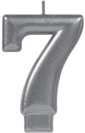 Silver Metallic Numeral Birthday Party Cake Candle #7 Number Seven