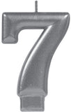 Silver Metallic Numeral Birthday Party Cake Candle #7 Number Seven