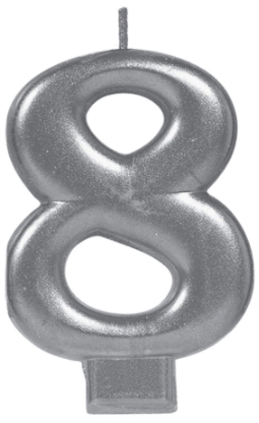 Silver Metallic Numeral Birthday Party Cake Candle #8 Number Eight