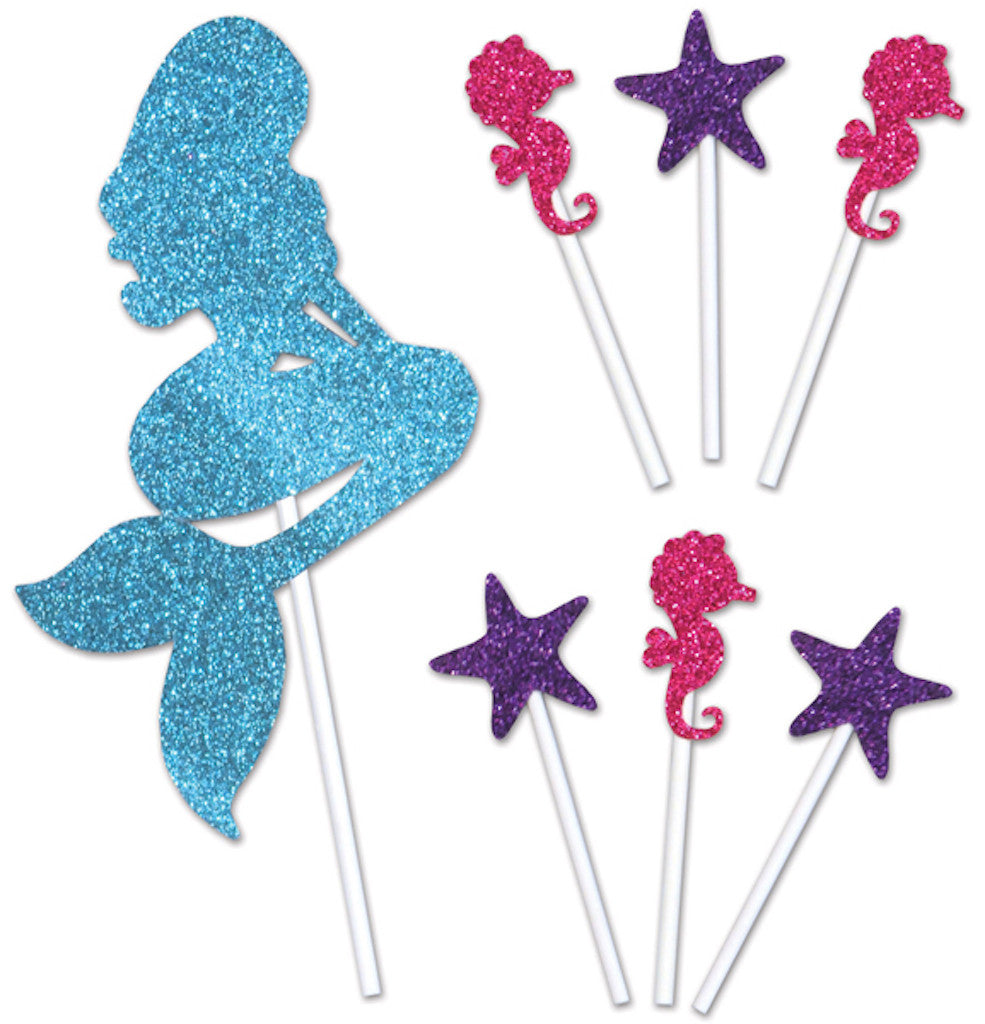 Mermaid Glitter Unicorn Birthday Cake Topper