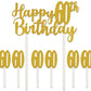 Happy 60th Birthday Party Gold Glitter Cake Topper