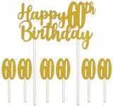 Happy 60th Birthday Party Gold Glitter Cake Topper